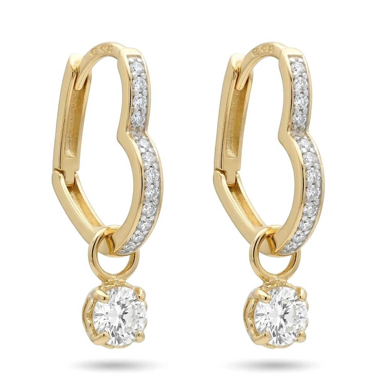 Heart-shaped earrings with diamonds (437), Hanging earrings, Gold type: 585, Item in the photo weight: 1.77 g, Gemstone: Brilliant, Gemstone ct.: 0.30-0.69 ct, Gemstone ct.: 0.20 ct,  Weight of extra gems: 0.11 ct - Jewelry online