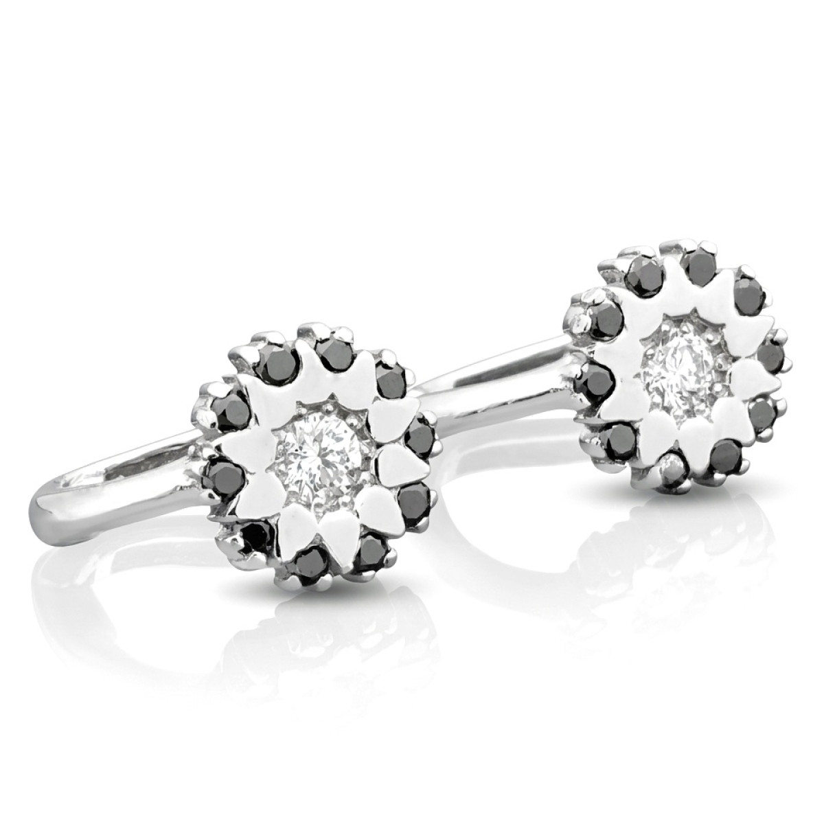  White gold earrings with diamonds "Black flowers" (146), Earrings - twists, Gold type: 585, Item in the photo weight: 3.31 g, Gemstone: Brilliant, Gemstone ct.: 0.50 ct, Gemstone ct.: 0.30-0.69 ct - Jewelry online