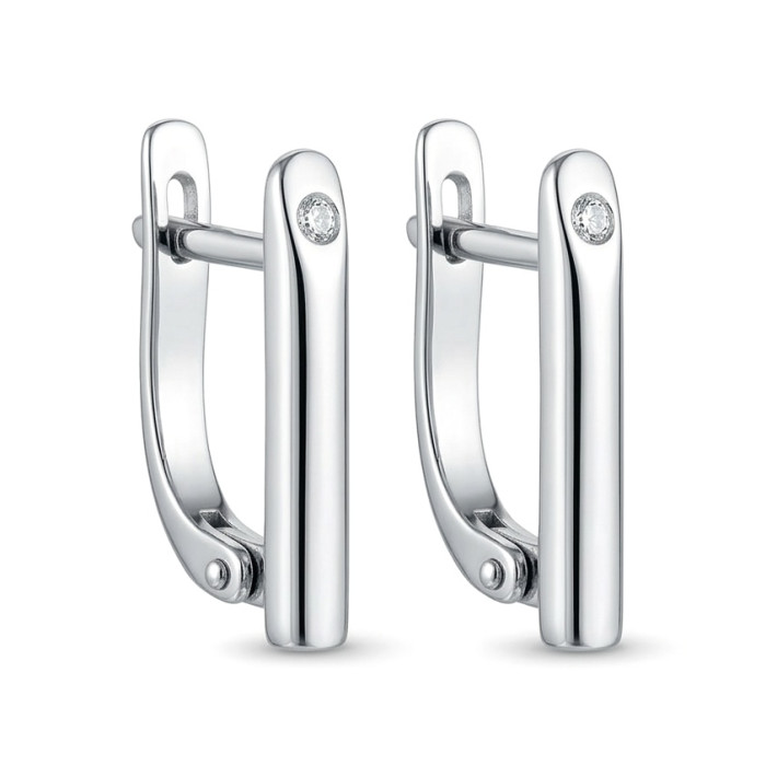 White gold earrings with diamonds and English clasp (au218)