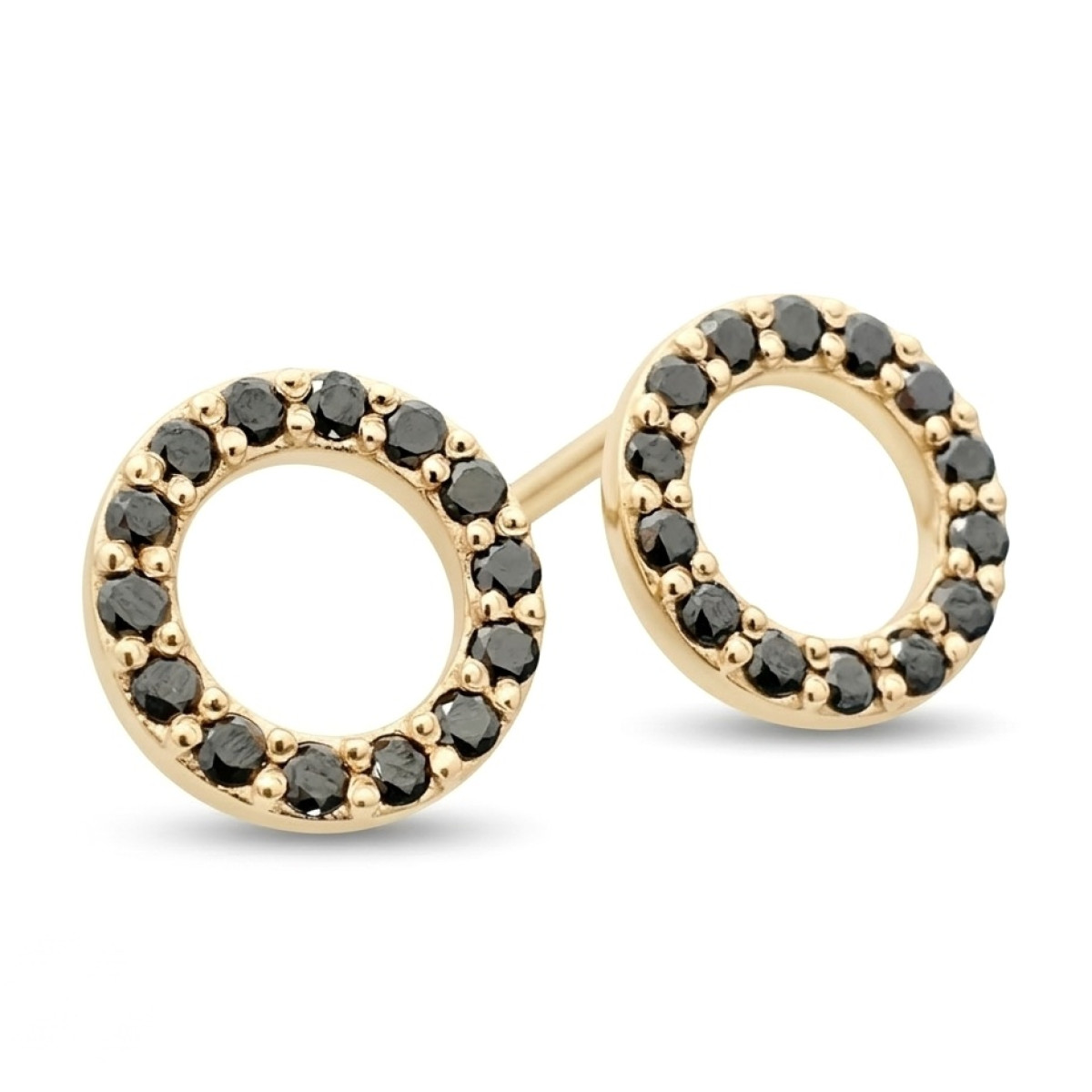  Yellow gold round earrings decorated with black diamonds (334), Earrings - twists, Gold type: 585, Item in the photo weight: 2.84 g, Gemstone: Diamond, Gemstone ct.: 0.60 ct, Gemstone ct.: 0.30-0.69 ct - Jewelry online