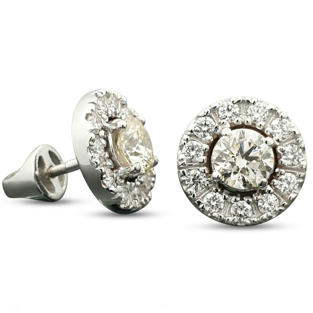  White Gold Halo Earrings with Diamonds (346), Halo, Gold type: 585, Item in the photo weight: 5.20 g, Gemstone: Brilliant, Gemstone ct.: 0.70-1.50 ct, Gemstone ct.: 1.00 ct,  Weight of extra gems: 0.40 ct - Jewelry online