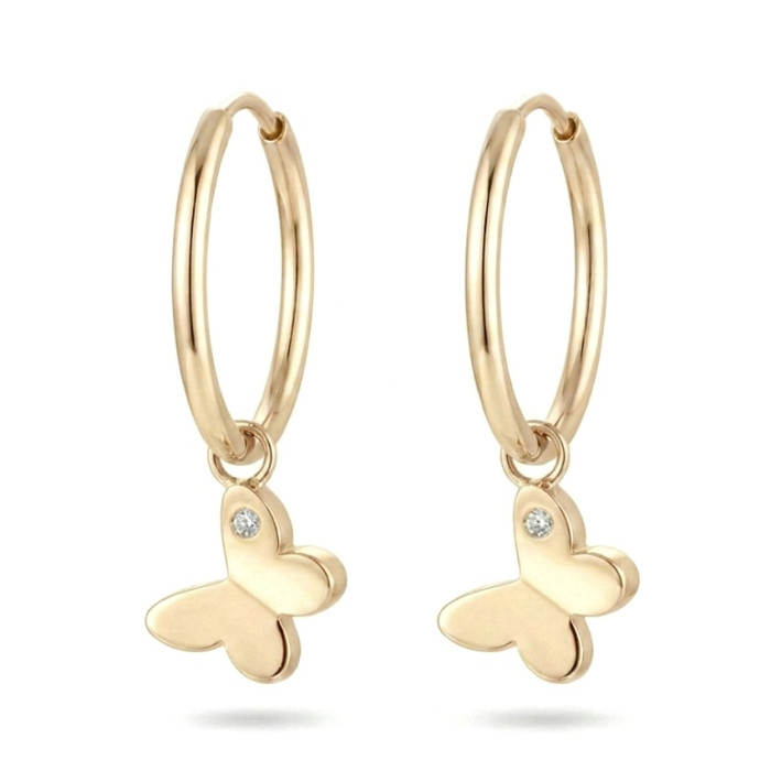 Round earrings with butterflies and diamonds (354)