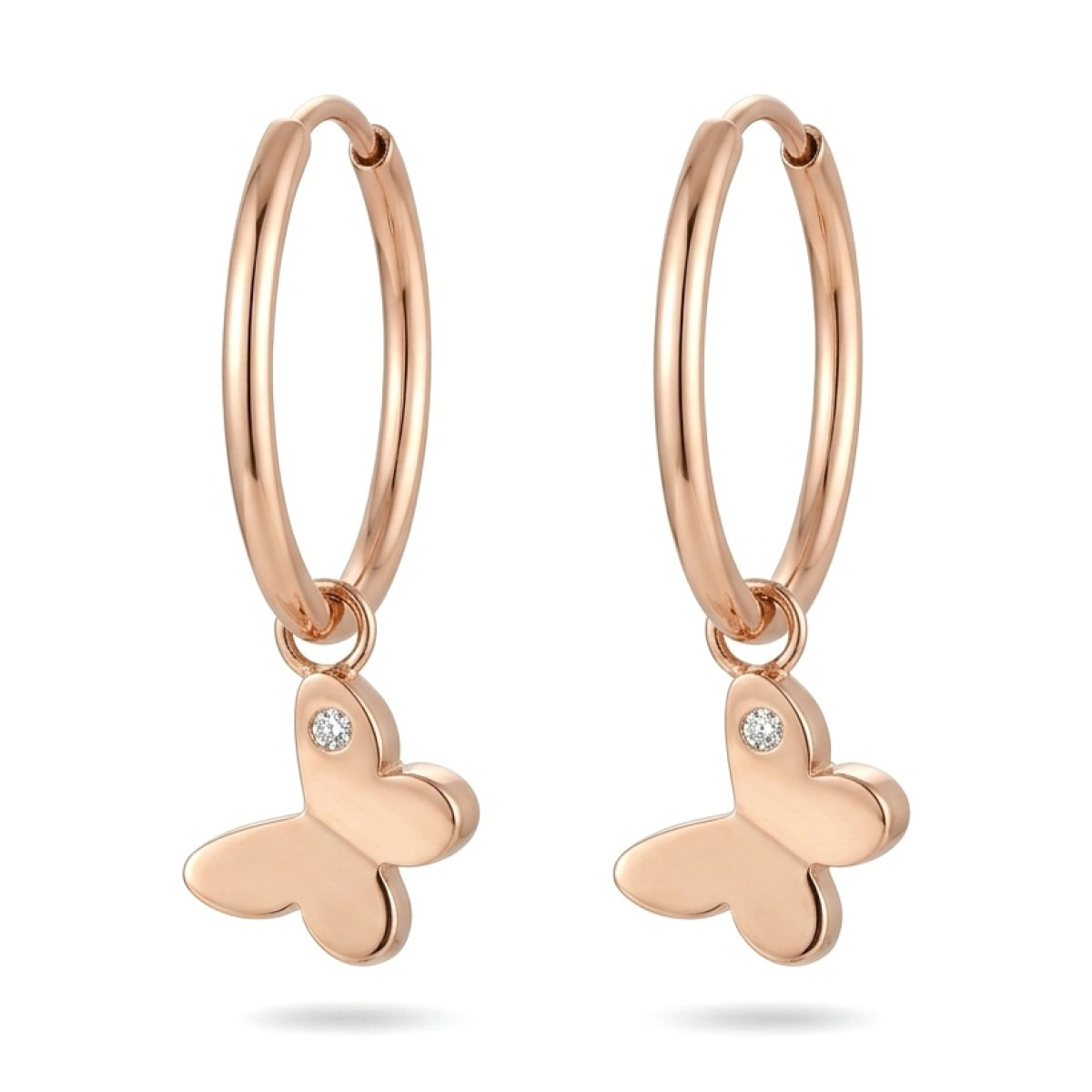 Rose Gold Round Butterfly Earrings (56),  Round earrings, Gold type: 585, Item in the photo weight: 1.54 g, Gemstone: Brilliant, Gemstone ct.: 0.01-0.09 ct, Gemstone ct.: 0.02 ct - Jewelry online