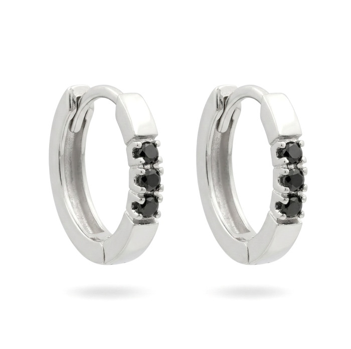 Round Gold Earrings with Black Diamonds (359)