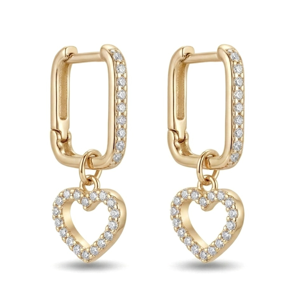 Hanging earrings with hearts (366), Hanging earrings, Gold type: 585, Item in the photo weight: 2.04 g, Gemstone: Brilliant, Gemstone ct.: 0.10-0.19 ct, Gemstone ct.: 0.19 ct - Jewelry online