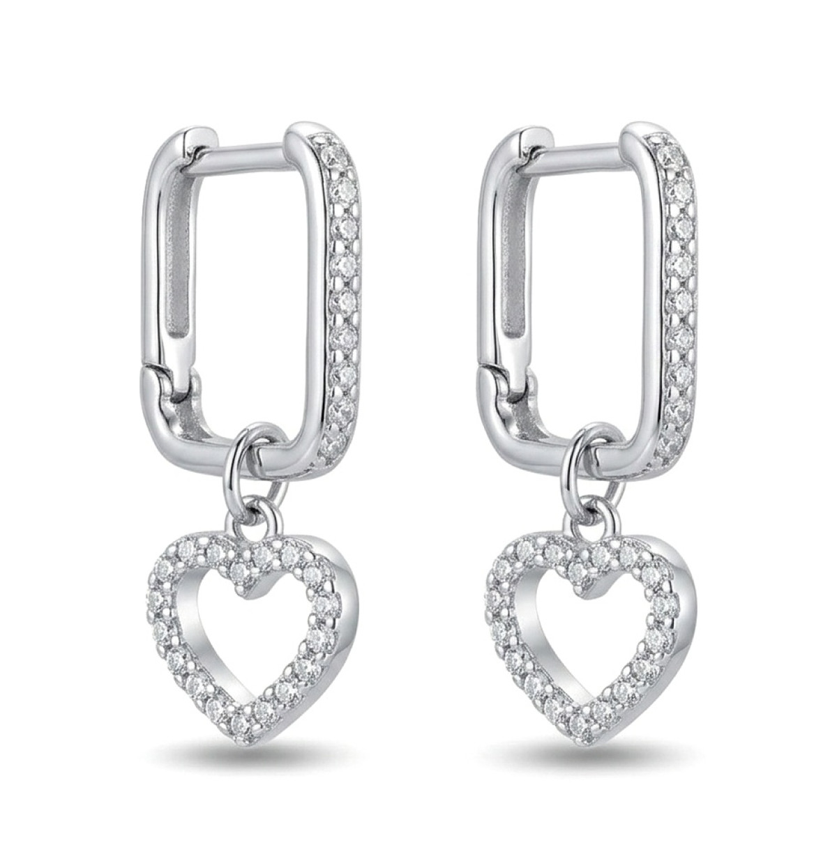 White Gold dangle earrings with hearts (367), Hanging earrings, Gold type: 585, Item in the photo weight: 2.11 g, Gemstone: Brilliant, Gemstone ct.: 0.10-0.19 ct, Gemstone ct.: 0.19 ct - Jewelry online