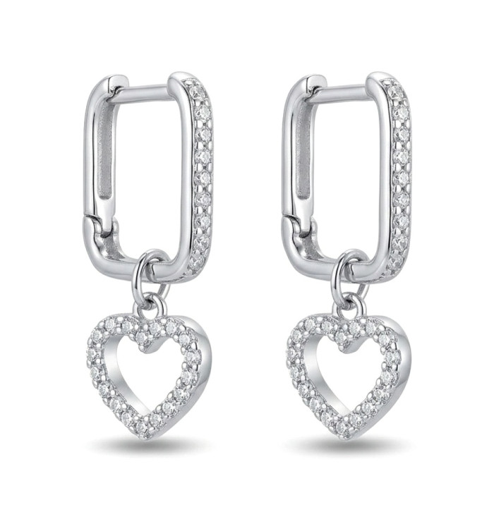 White Gold dangle earrings with hearts (367)