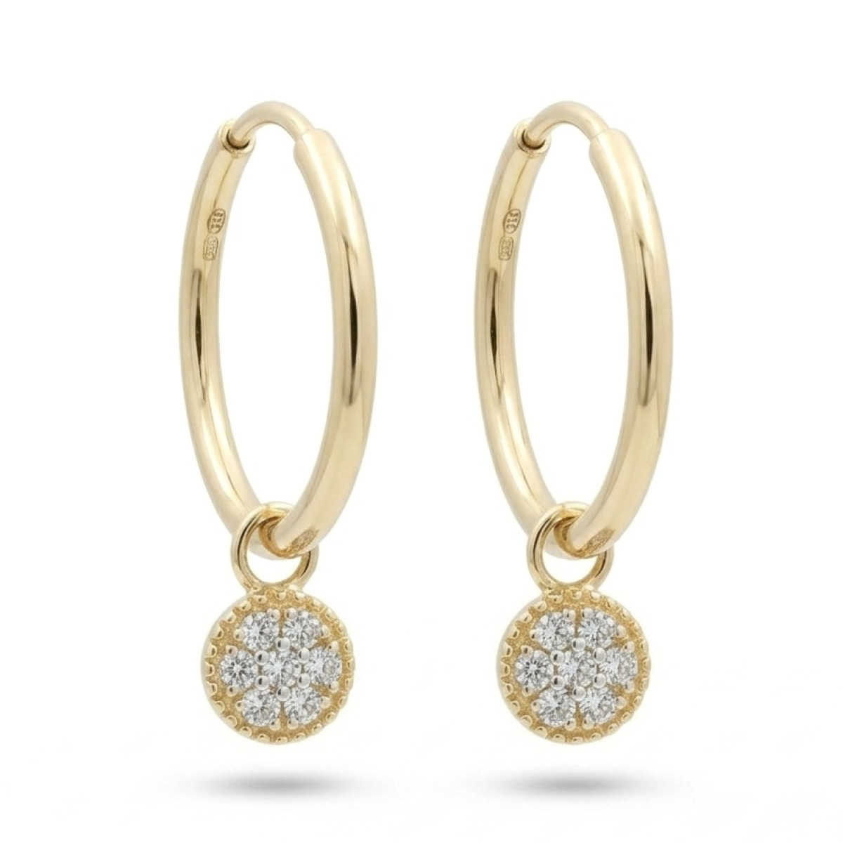Round earrings with diamond pendants (374),  Round earrings, Gold type: 585, Item in the photo weight: 1.34 g, Gemstone: Brilliant, Gemstone ct.: 0.10-0.19 ct, Gemstone ct.: 0.10 ct - Jewelry online