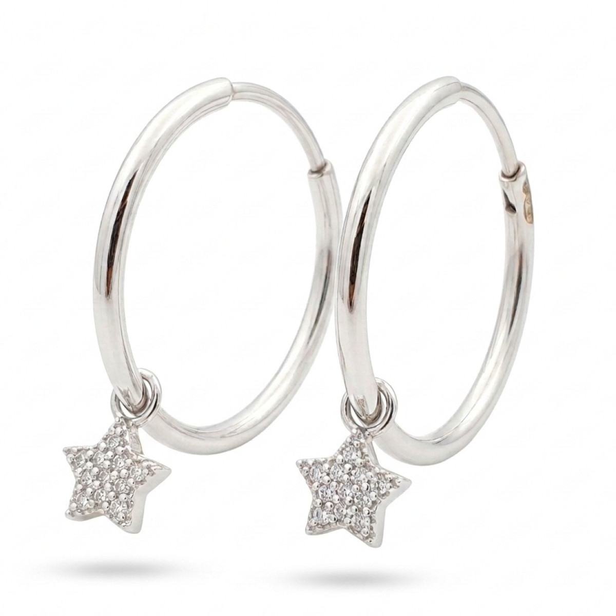 Gold earrings with stars (427),  Round earrings, Gold type: 585, Item in the photo weight: 1.22 g, Gemstone: Brilliant, Gemstone ct.: 0.08 ct, Gemstone ct.: 0.01-0.09 ct - Jewelry online
