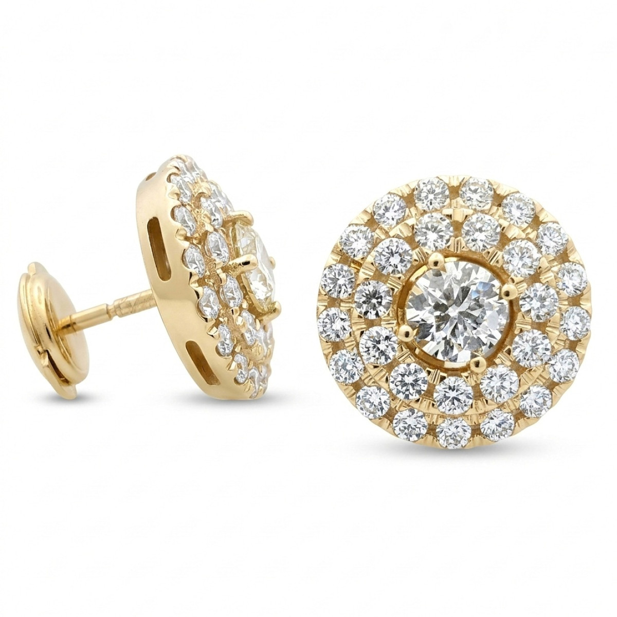 Luxury Halo Earrings with Diamonds (493), Halo, Gold type: 585, Item in the photo weight: 7.36 g, Gemstone: Brilliant, Gemstone ct.: 1.51-2.00 ct, Gemstone ct.: 1.01 ct,  Weight of extra gems: 1.43 ct - Jewelry online