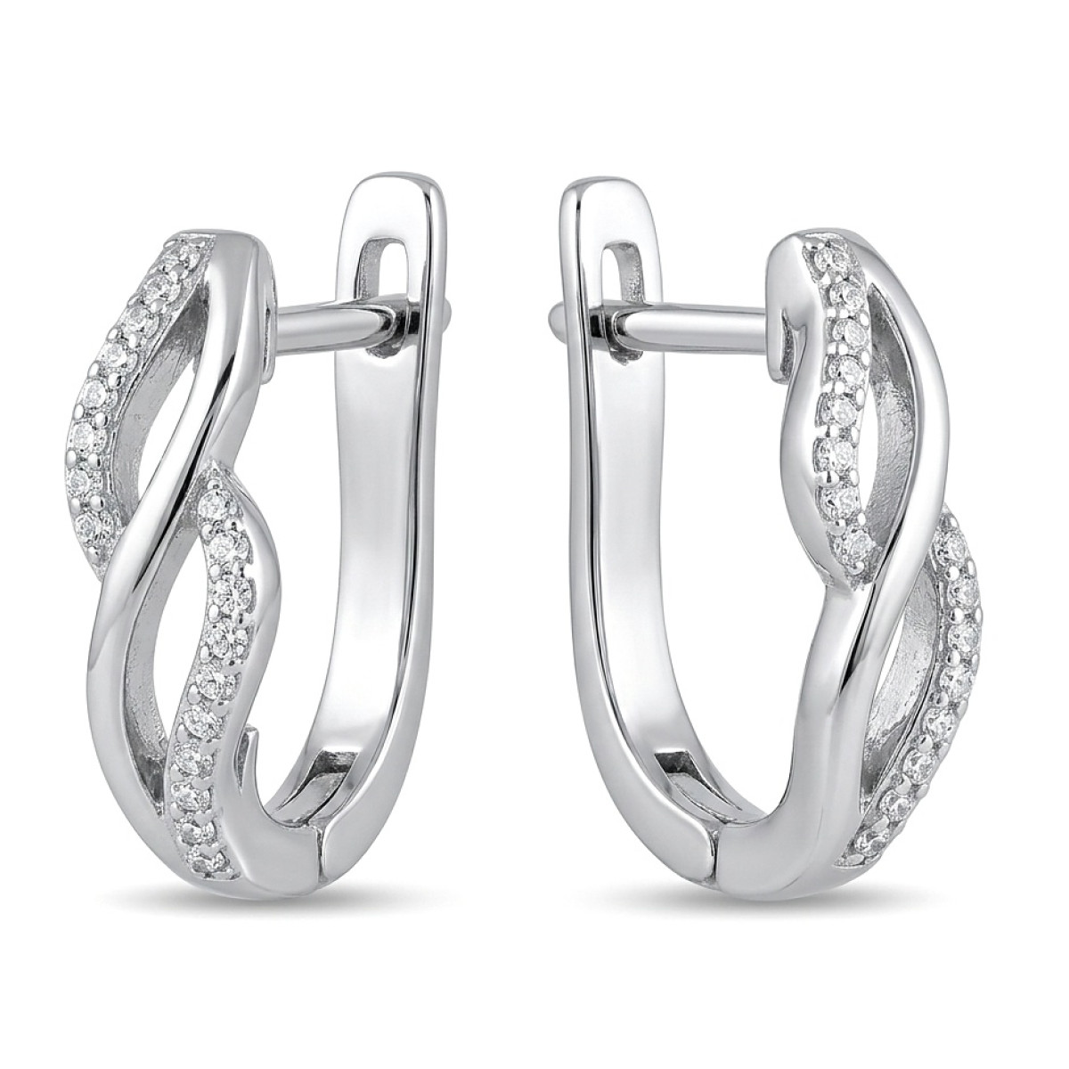 Baltā zelta auskari ar dimantiem un angļu aizdari (515), Auskari ar angļu aizdari, Zelta standarts: 585, Produkta foto svars: 1.85 g, Dārgakmeņi: Izcili, Dārgakmens svars: 0.09 ct, Dārgakmens svars ct.: 0.01-0.09 ct - Rotājumlietas internetā