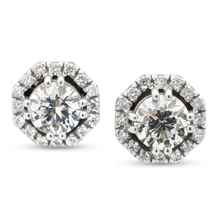 White gold halo earrings with diamonds (519)