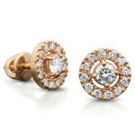 Rose gold halo earrings with diamonds (526), Halo, Gemstone ct.: 0.30-0.69 ct, Gemstone ct.: 0.30 ct, Gold type: 585, Item in the photo weight: 3.39 g, Gemstone: Brilliant,  Weight of extra gems: 0.24 ct - Custom jewelry