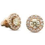 Rose Gold Halo Earrings with Champagne Diamonds (528), Halo, Gold type: 585, Item in the photo weight: 3.42 g, Gemstone: Brilliant, Gemstone ct.: 0.70-1.50 ct, Gemstone ct.: 0.60 ct,  Weight of extra gems: 0.28 ct - Custom jewelry