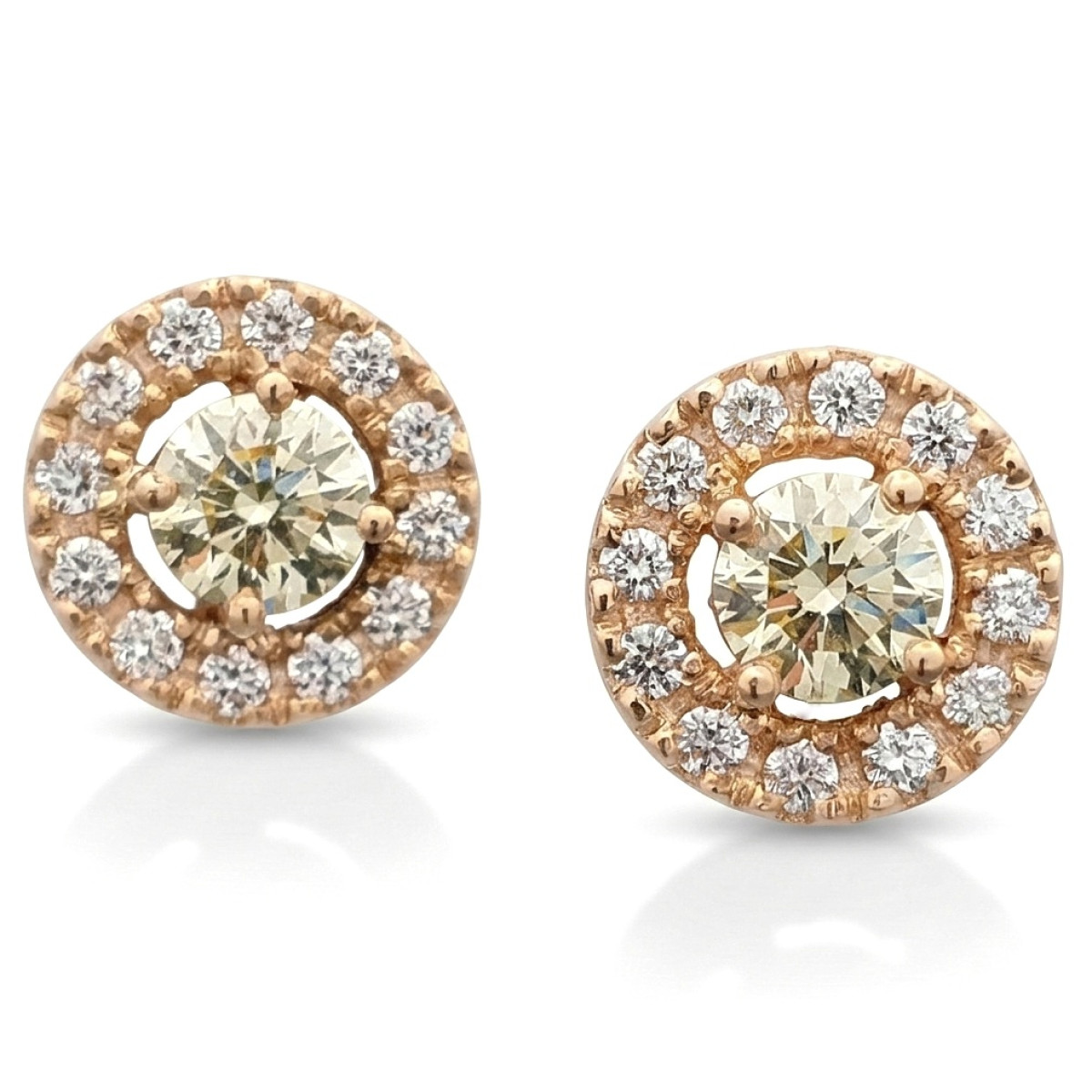 Rose Gold Halo Earrings with Champagne Diamonds (528), Halo, Gold type: 585, Item in the photo weight: 3.42 g, Gemstone: Brilliant, Gemstone ct.: 0.70-1.50 ct, Gemstone ct.: 0.60 ct,  Weight of extra gems: 0.28 ct - Jewelry online