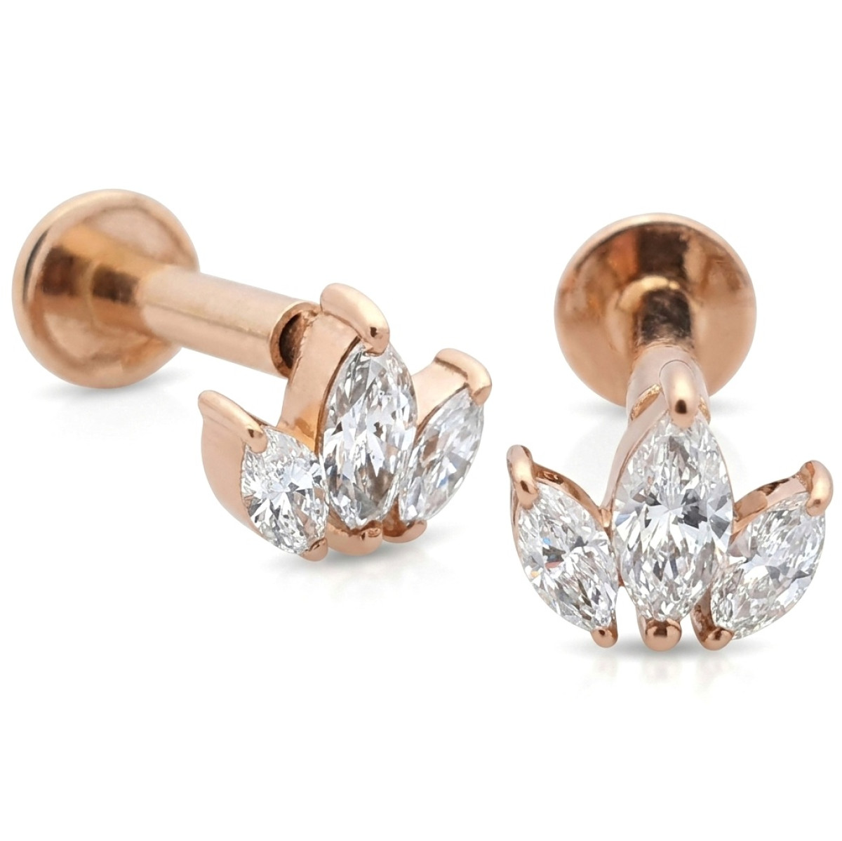 Minimālistiski rozā zelta auskari (pīrsinga veids 2 gab.) (552), Auskari - twists, Zelta standarts: 585, Produkta foto svars: 0.83 g, Dārgakmeņi: Izcili, Dārgakmens svars ct.: 0.20-0.29 ct, Dārgakmens svars: 0.23 ct - Rotājumlietas internetā