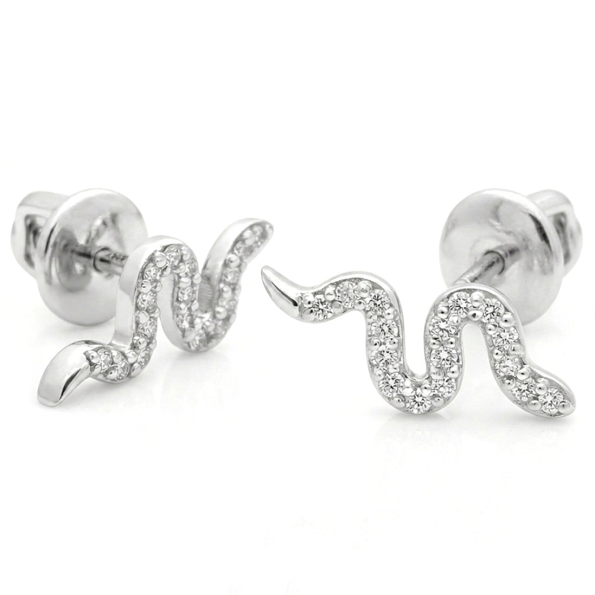 White gold earrings with diamonds "Snakes" (558), Earrings - twists, Gold type: 585, Item in the photo weight: 2.33 g, Gemstone: Brilliant, Gemstone ct.: 0.10-0.19 ct, Gemstone ct.: 0.15 ct - Jewelry online