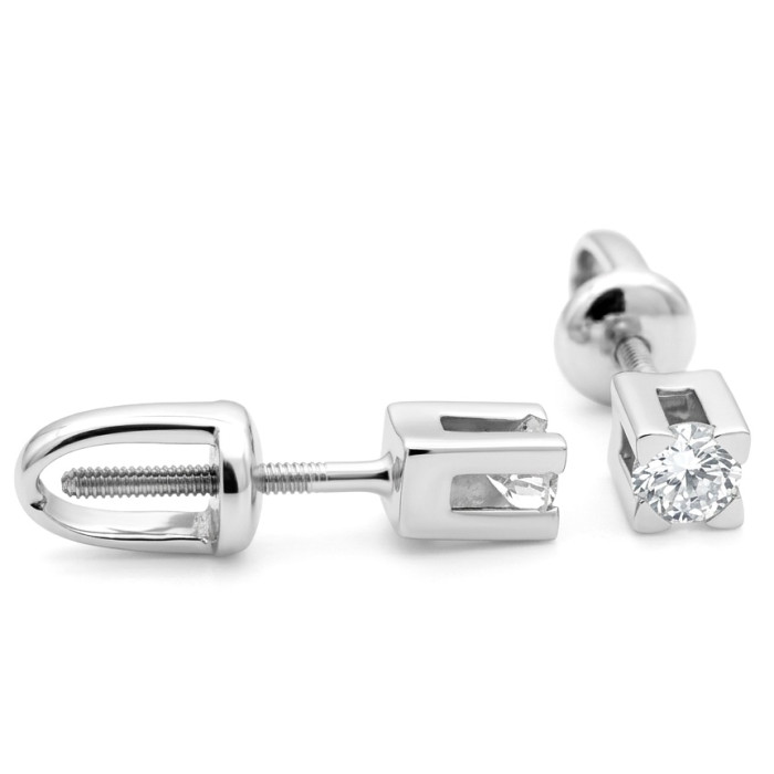  White gold minimalist earrings decorated with diamonds