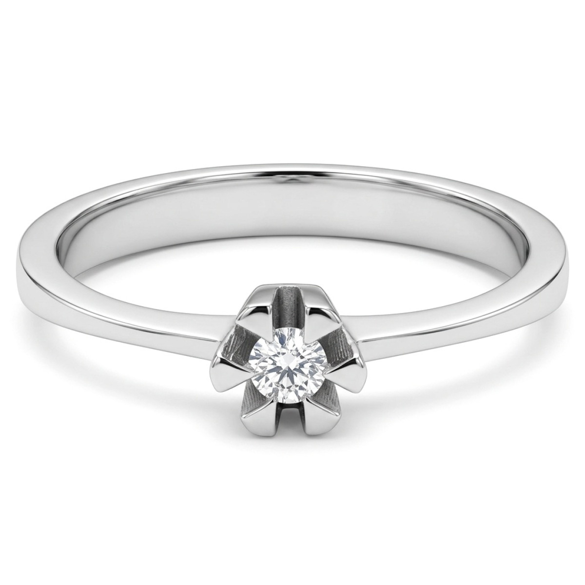 Balto aukso klasikinis sužadėtuvių žiedas su laboratorijoje užaugintu deimantu (43), LAB GROWN žiedai, Aukso praba: 585, Gaminio nuotraukoje svoris: 2.45 g, Brangakmenis: Lab Grown diamond, Brangakmenio svoris: 0.06 ct, Brangakmenio svoris ct.: 0.01-0.09 ct - Juvelyrika internetu