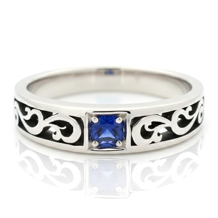  White gold ring decorated with blue sapphire "Fausta" (z1366)