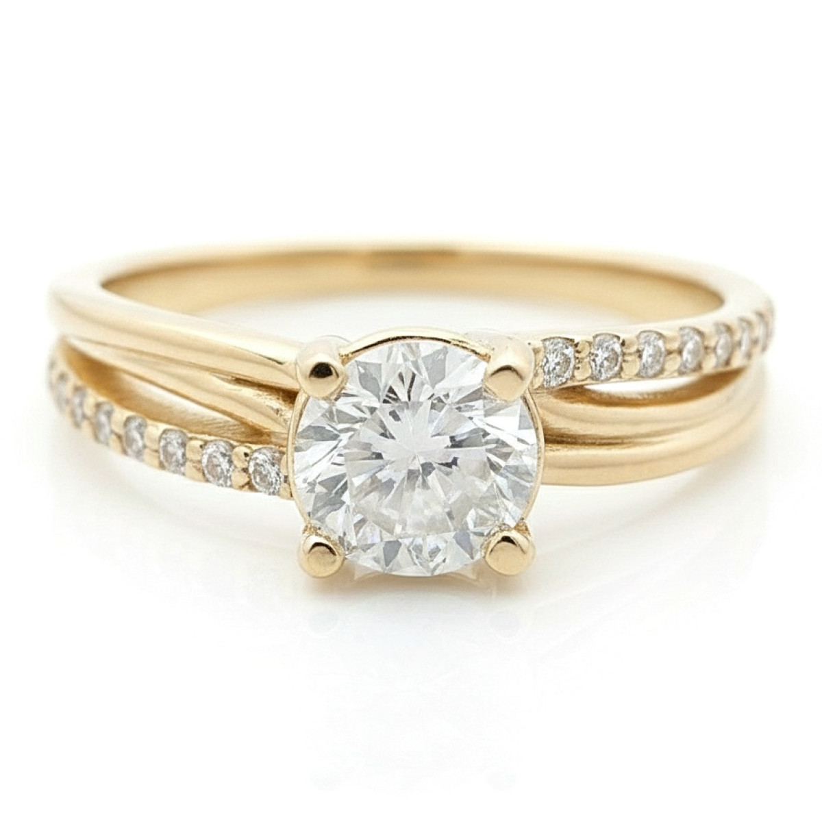  Yellow Gold Diamond Engagement Ring (1457), Modern engagement rings, Gold type: 585, Item in the photo weight: 2.70 g, Gemstone: Brilliant, Gemstone ct.: 0.70 ct , Gemstone ct.: 0.70-1.50 ct,  Weight of extra gems: 0.11 ct,  Number of holes: 21 vnt. - Jewelry online