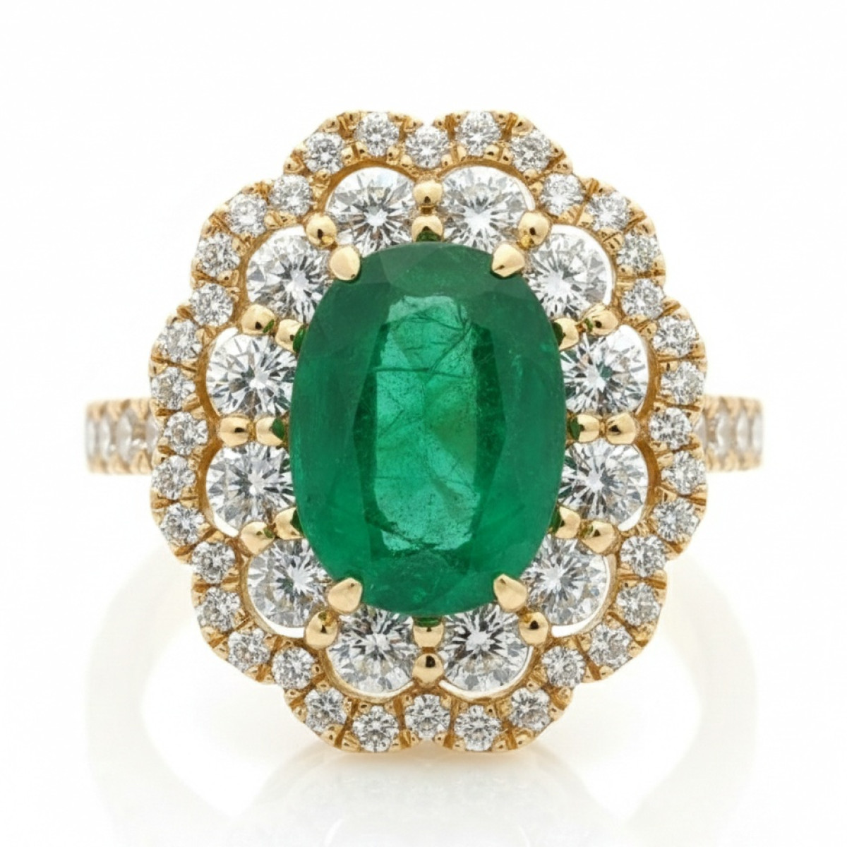  Luxury gold ring with emerald and diamonds (1500), Women's Rings, Gold type: 585, Item in the photo weight: 6.34 g, Gemstone: Emerald, Gemstone ct.: 3.00 ct (GIA sertifikatas), Gemstone ct.: 2.01 - 3.00 ct,  Weight of extra gems: 1.40 ct - Jewelry online