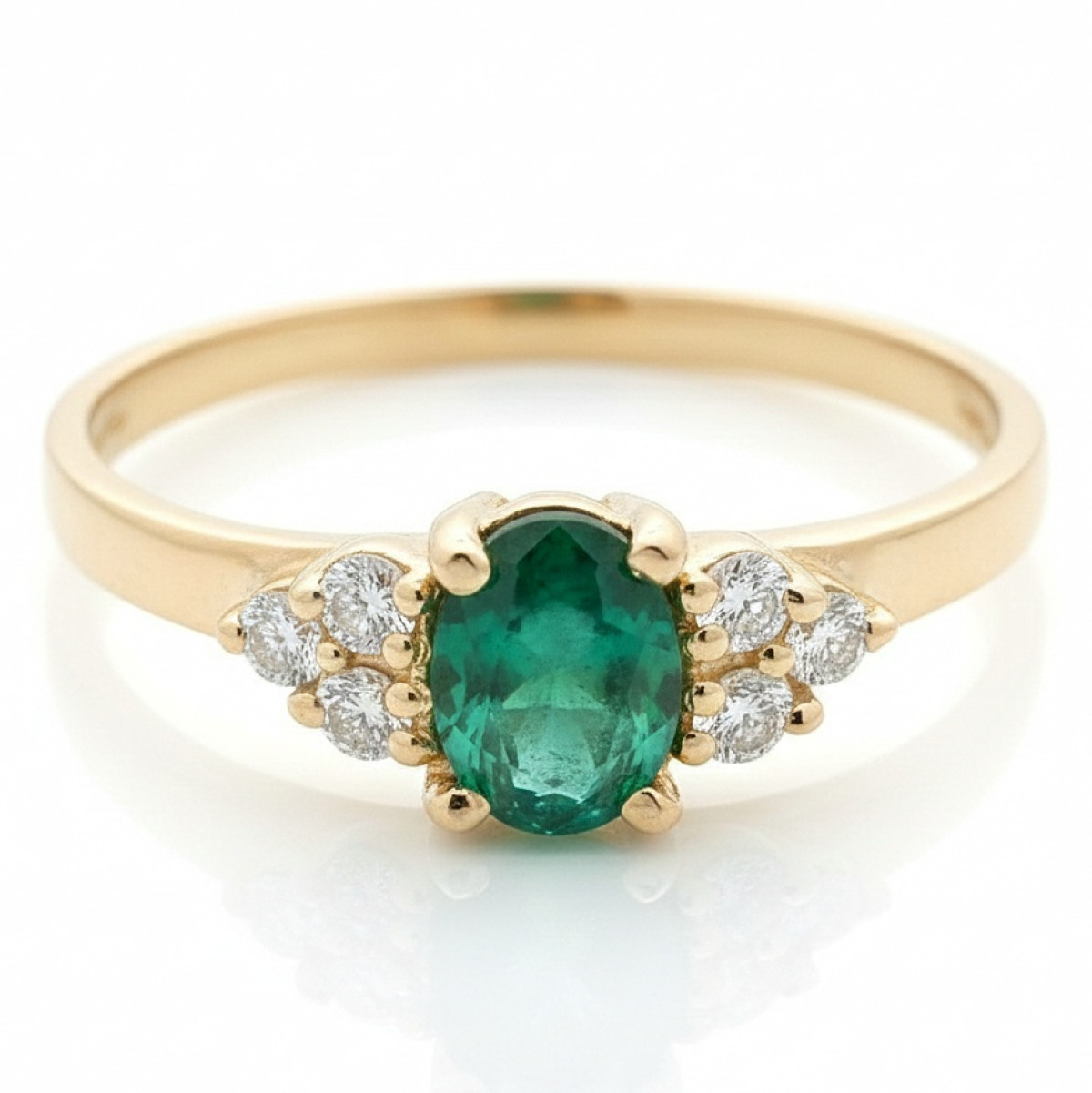  Yellow gold ring decorated with emeralds and diamonds (1502), Women's Rings, Gold type: 585, Item in the photo weight: 2.08 g, Gemstone: Emerald, Gemstone ct.: 0.35 ct, Gemstone ct.: 0.30-0.69 ct,  Weight of extra gems: 0.12 ct - Jewelry online