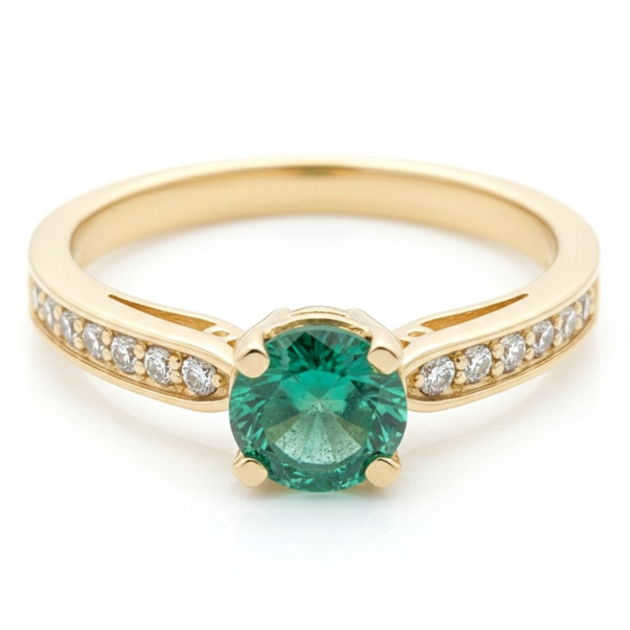  Yellow gold ring decorated with emeralds and diamonds (1594)