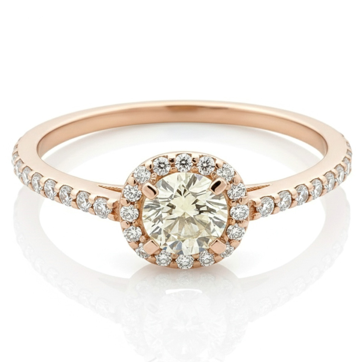  Rose Gold Halo Engagement Ring with Fancy Diamond (1711), Halo, Gold type: 585, Item in the photo weight: 1.40 g, Gemstone: Brilliant, Gemstone ct.: 0.25 ct, Gemstone ct.: 0.30-0.69 ct,  Weight of extra gems: 0.20 ct,  Number of holes: 1 + 36 vnt. - Jewelry online