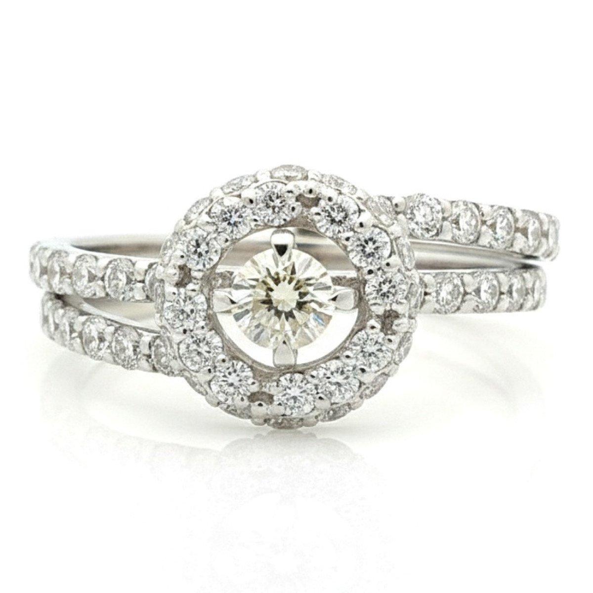  Two-piece engagement ring set with a Fancy diamond (1718/1719), Modern engagement rings, Gold type: 585, Item in the photo weight: 2.55 g, Gemstone: Brilliant, Gemstone ct.: 0.45 ct, Gemstone ct.: 0.70-1.50 ct,  Weight of extra gems: 0.65 ct - Jewelry online