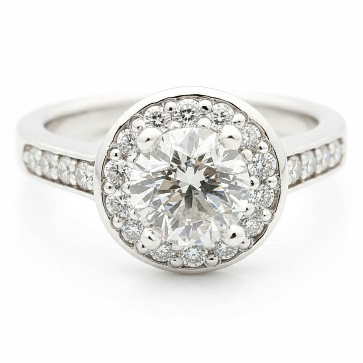 Luxurious white gold halo engagement ring (1782), Halo, Gold type: 585, Item in the photo weight: 4.23 g, Gemstone: Brilliant, Gemstone ct.: 0.85 ct, Gemstone ct.: 0.70-1.50 ct,  Weight of extra gems: 0.28 ct - Jewelry online