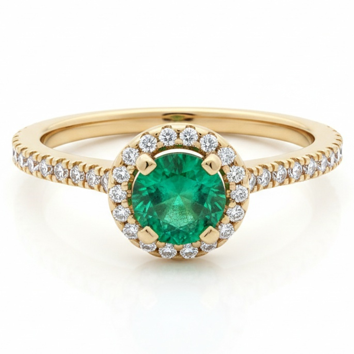 Yellow gold ring with emerald and diamonds (1784), Women's Rings, Gold type: 585, Item in the photo weight: 2.56 g, Gemstone: Emerald, Gemstone ct.: 0.45 ct, Gemstone ct.: 0.30-0.69 ct,  Weight of extra gems: 0.33 ct - Jewelry online