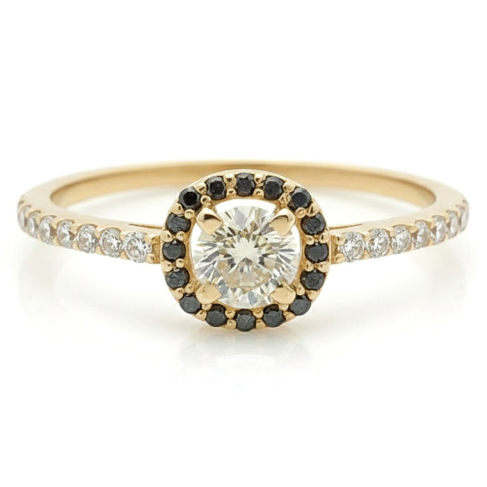  Yellow Gold Halo Engagement Ring Set with a Fancy Diamond (1799)