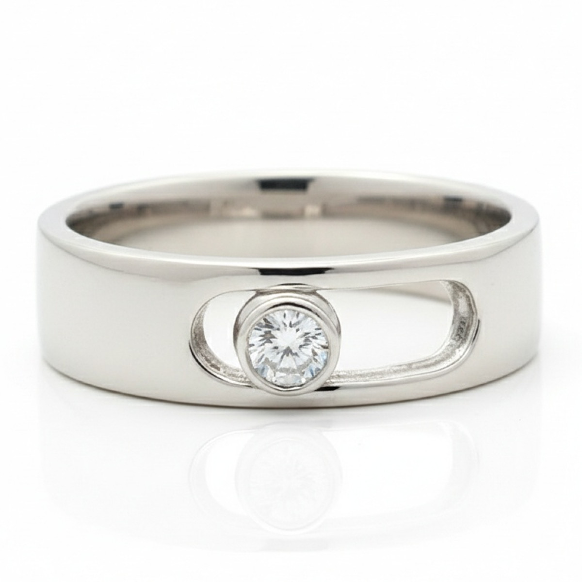 Baltā zelta gredzens ar kustīgu dimantu (1914), Mūsdienīgi saderināšanās gredzeni, Zelta standarts: 585, Produkta foto svars: 6.11 g, Dārgakmeņi: Izcili, Dārgakmens svars ct.: 0.10-0.19 ct, Dārgakmens svars: 0.11 ct - Rotājumlietas internetā