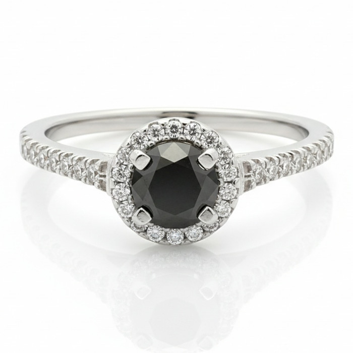  Baltā zelta gredzens ar melnu dimantu un briljantiem (1916)