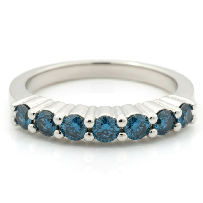White gold ring with blue diamond band (2140)