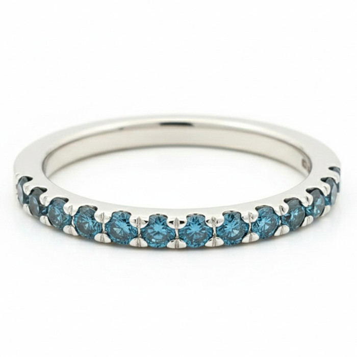 Baltā zelta gredzens ar zilu dimantu joslu (2141)