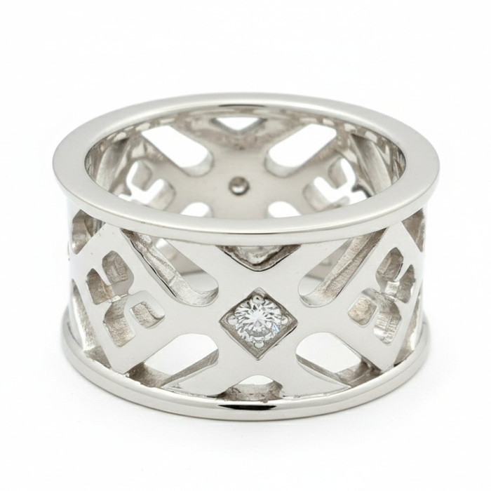 Plats baltā zelta gredzens ar dimantiem (2158)