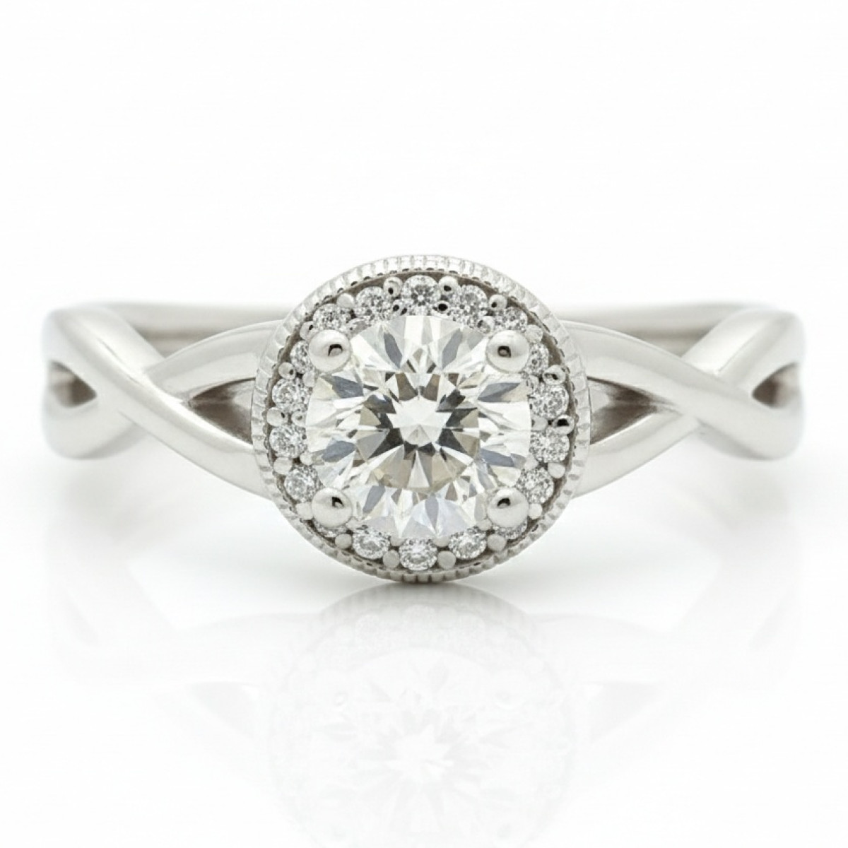  White Gold Diamond Engagement Ring (2195), Halo, Gold type: 585, Item in the photo weight: 3.81 g, Gemstone: Brilliant, Gemstone ct.: 0.50 ct, Gemstone ct.: 0.30-0.69 ct,  Weight of extra gems: 0.06 ct - Jewelry online