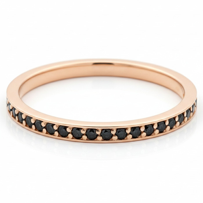  Gold ring decorated with a strip of black diamonds (z1368)