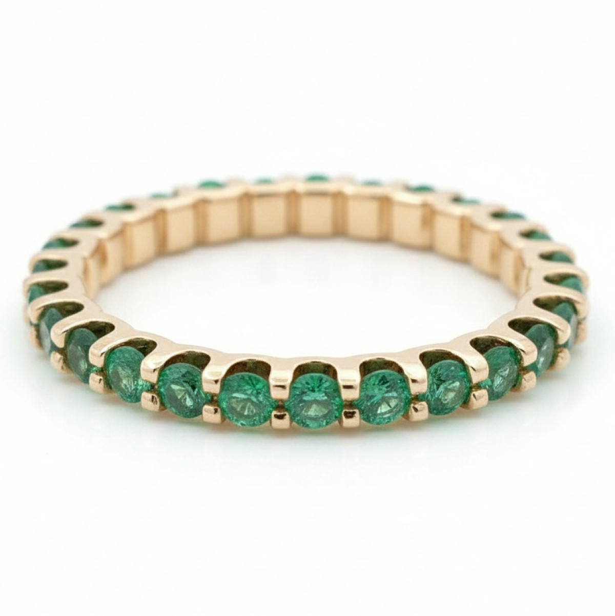  Yellow Gold Emerald Band (1702), Women's Rings, Gold type: 585, Item in the photo weight: 2.01 g, Gemstone: Emerald, Gemstone ct.: 0.62 ct, Gemstone ct.: 0.30-0.69 ct,  Number of holes: 28 vnt. - Jewelry online