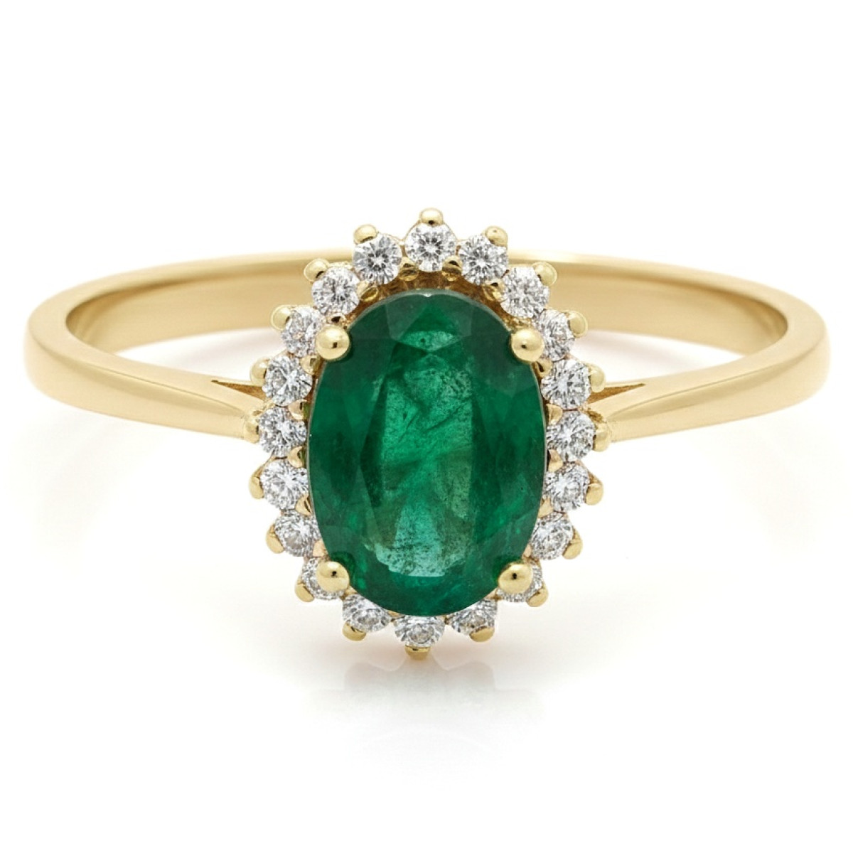 Yellow Gold Ring with Emerald and Diamonds (2271), Women's Rings, Gold type: 585, Item in the photo weight: 2.60 g, Gemstone: Emerald, Gemstone ct.: 0.68 ct, Gemstone ct.: 0.30-0.69 ct,  Weight of extra gems: 0.11 ct - Jewelry online