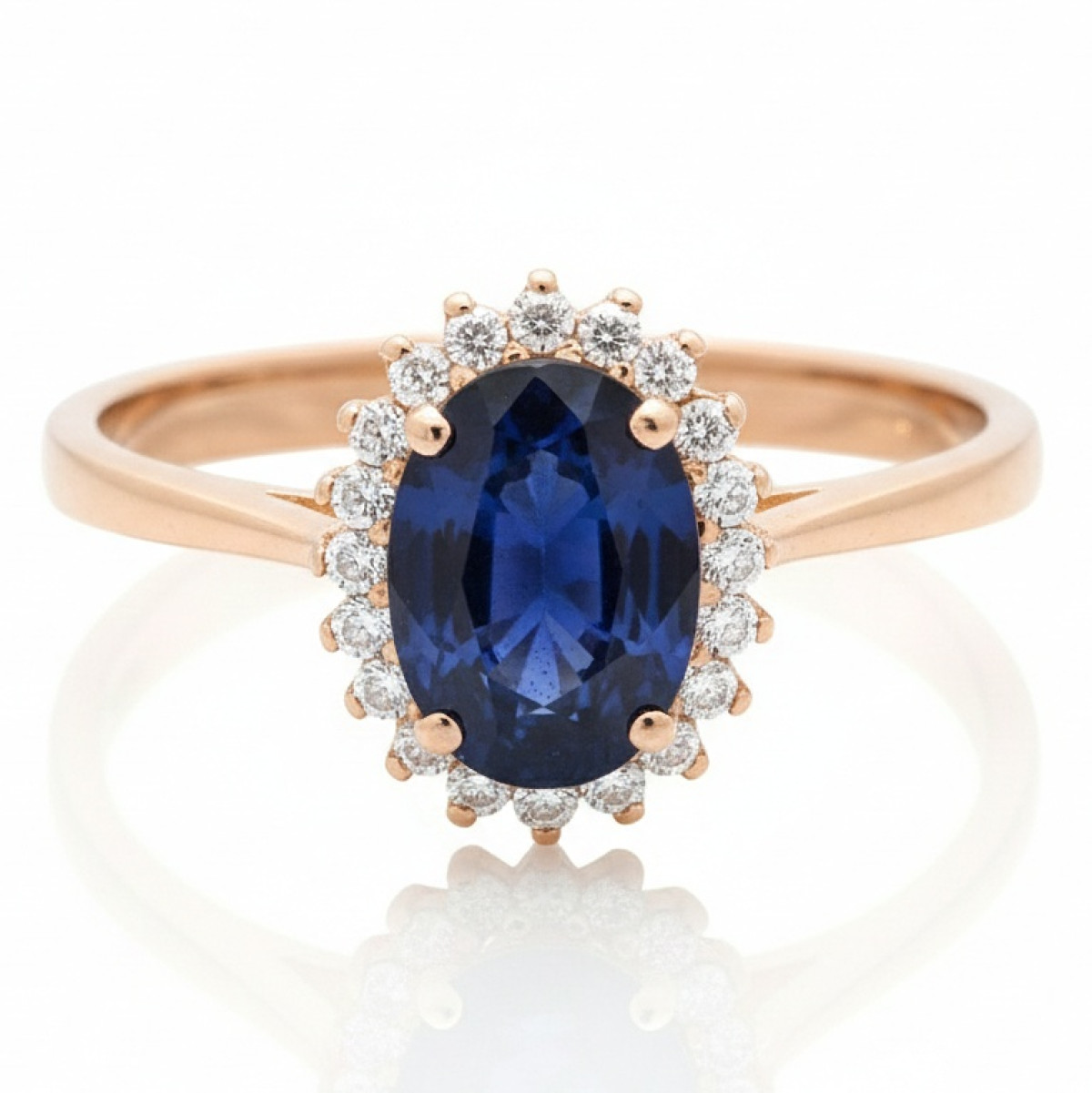 Rose Gold Ring with Blue Sapphire and Diamonds (2274), Women's Rings, Gold type: 585, Item in the photo weight: 2.09 g, Gemstone: Sapphire, Gemstone ct.: 0.70-1.50 ct, Gemstone ct.: 0.74 ct,  Weight of extra gems: 0.12 ct - Jewelry online