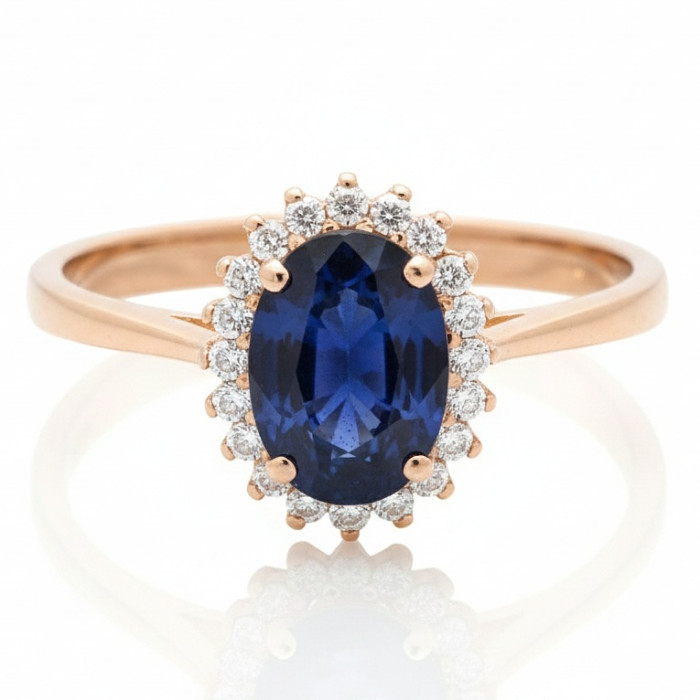 Rose Gold Ring with Blue Sapphire and Diamonds (2274)