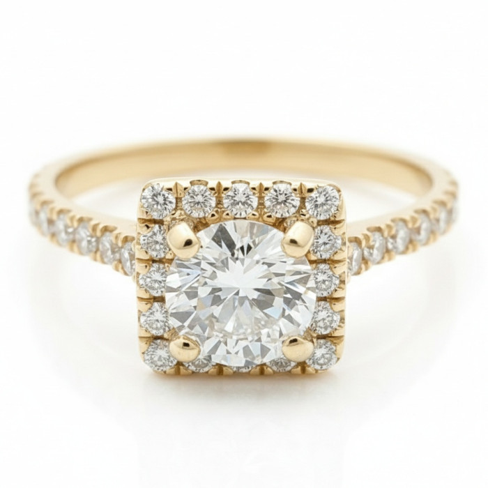 Yellow Gold Halo Engagement Ring with Diamonds (2295)