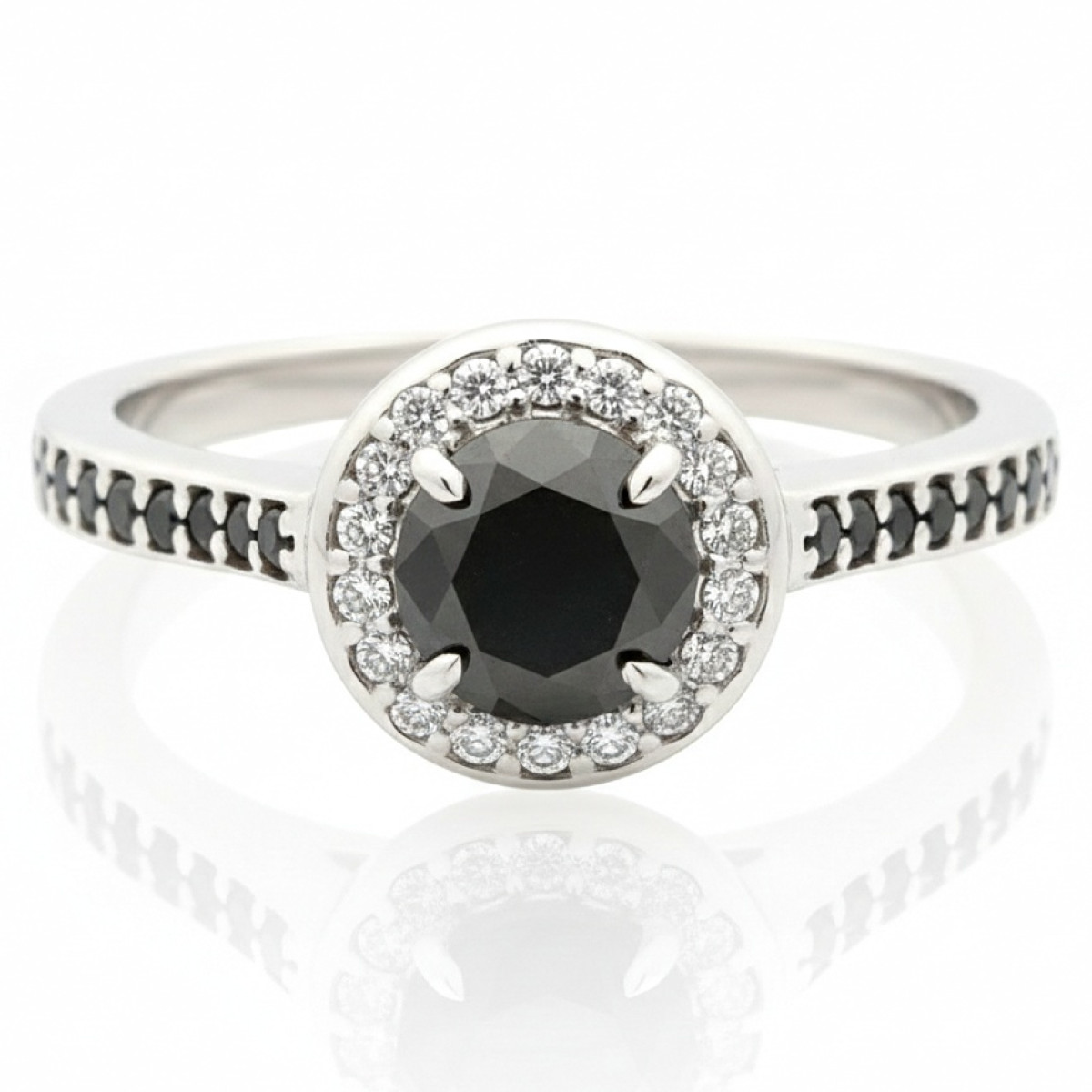 White Gold Ring with Black Diamonds (2304), Women's Rings, Gold type: 585, Item in the photo weight: 3.34 g, Gemstone: Diamond, Gemstone ct.: 0.65 ct, Gemstone ct.: 0.70-1.50 ct,  Weight of extra gems: 0.21 ct - Jewelry online