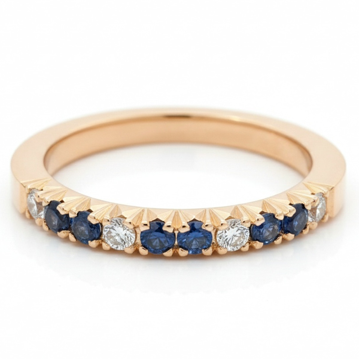 Gold ring with diamonds and blue sapphires (2526), Diamond bands, Gold type: 585, Item in the photo weight: 2.99 g, Gemstone: Brilliant, Gemstone ct.: 0.10 ct, Gemstone ct.: 0.20-0.29 ct,  Weight of extra gems: 0.18 ct - Jewelry online