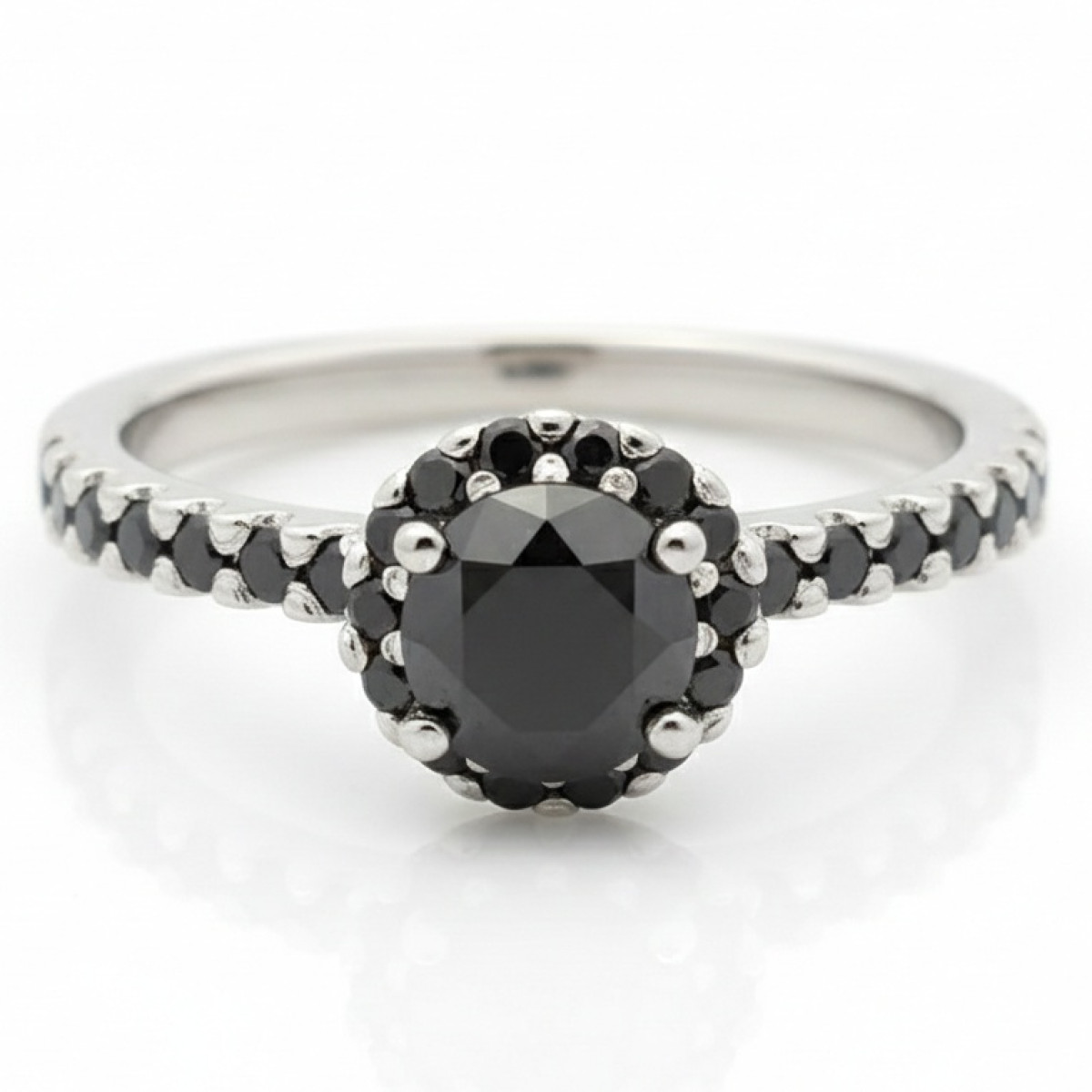 White Gold Halo Ring with Black Diamonds (2530), Women's Rings, Gemstone ct.: 0.70-1.50 ct, Gemstone ct.: 0.60 ct,  Weight of extra gems: 0.32 ct, Gold type: 585, Item in the photo weight: 2.29 g, Gemstone: Diamond - Jewelry online