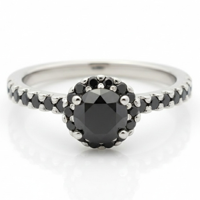 White Gold Halo Ring with Black Diamonds (2530)