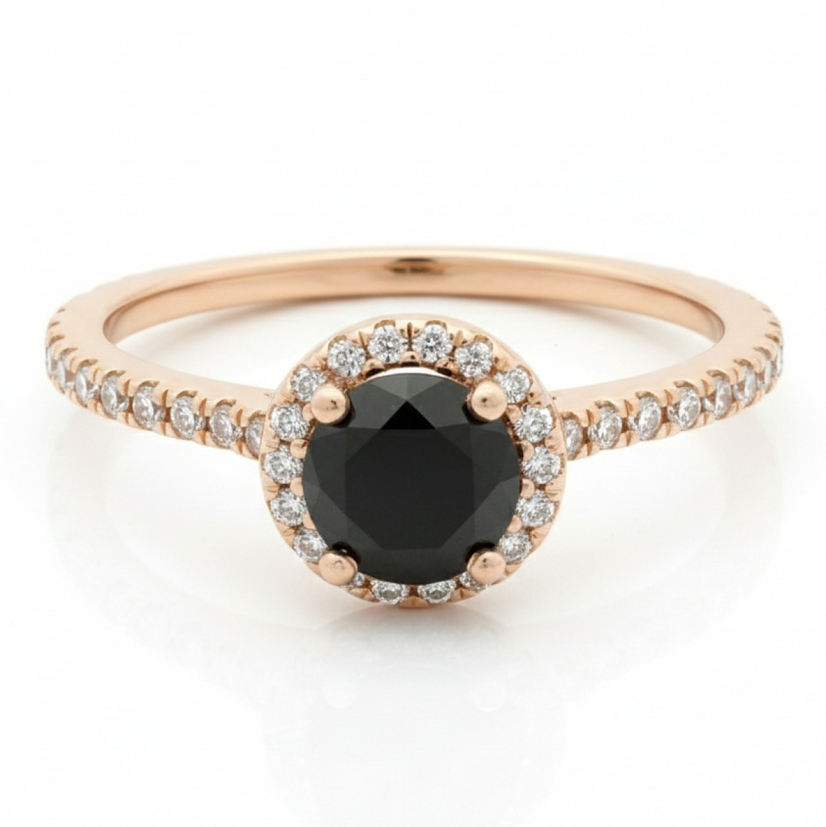 Rose Gold Halo Ring with Black Diamond (2531), Women's Rings, Gold type: 585, Item in the photo weight: 2.14 g, Gemstone: Diamond, Gemstone ct.: 0.70-1.50 ct, Gemstone ct.: 0.60 ct,  Weight of extra gems: 0.30 ct - Jewelry online